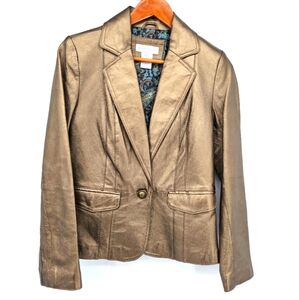 Worthington Bronze Metallic Leather Blazer Jacket Womens Size Small